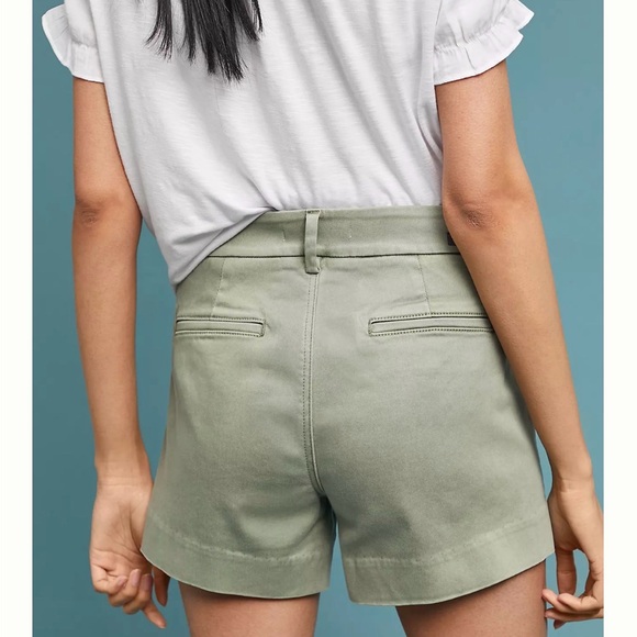 Level 99 Anthropologie Brit High Rise Trouser Shorts Cedar Green Tailored 27 - Picture 5 of 12